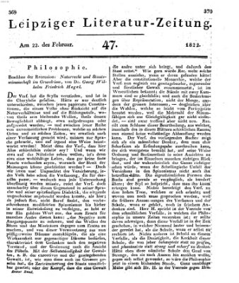 Leipziger Literaturzeitung Freitag 22. Februar 1822