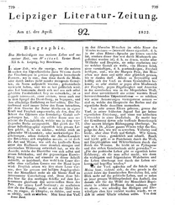 Leipziger Literaturzeitung Montag 15. April 1822