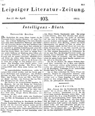 Leipziger Literaturzeitung Samstag 27. April 1822