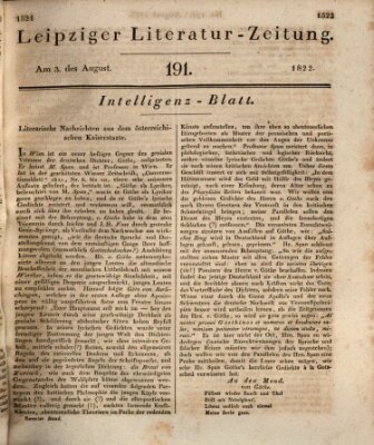 Leipziger Literaturzeitung Samstag 3. August 1822