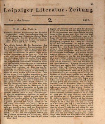 Leipziger Literaturzeitung Dienstag 2. Januar 1827