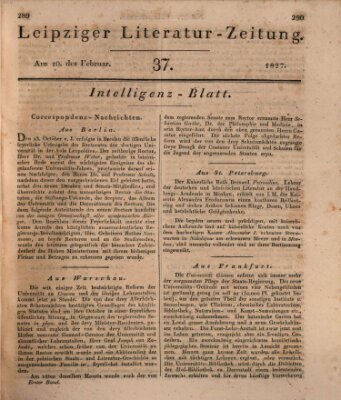 Leipziger Literaturzeitung Samstag 10. Februar 1827