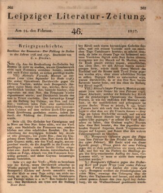 Leipziger Literaturzeitung Mittwoch 21. Februar 1827