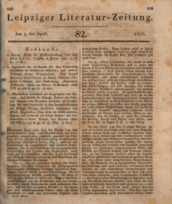 Leipziger Literaturzeitung Montag 2. April 1827