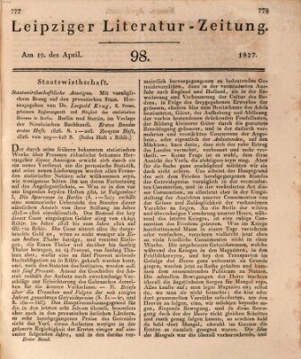 Leipziger Literaturzeitung Donnerstag 19. April 1827