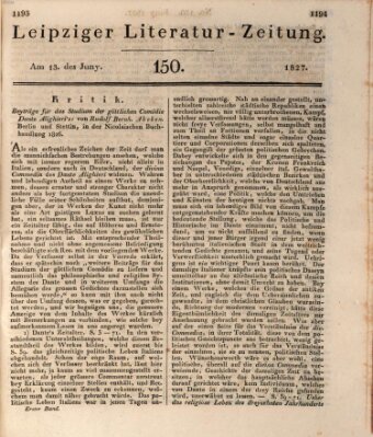 Leipziger Literaturzeitung Mittwoch 13. Juni 1827