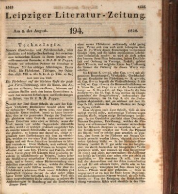 Leipziger Literaturzeitung Mittwoch 6. August 1828