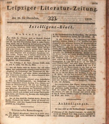 Leipziger Literaturzeitung Samstag 20. Dezember 1828