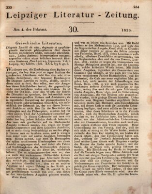 Leipziger Literaturzeitung Mittwoch 4. Februar 1829