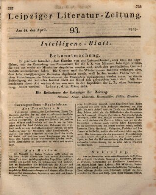 Leipziger Literaturzeitung Samstag 18. April 1829