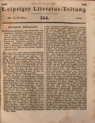 Leipziger Literaturzeitung Mittwoch 17. Juni 1829