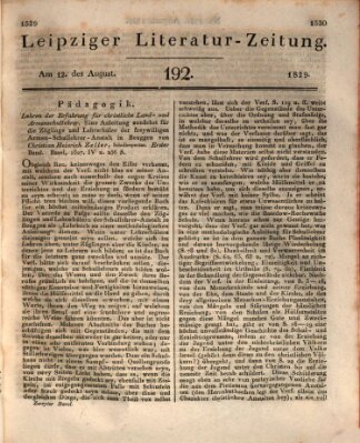 Leipziger Literaturzeitung Mittwoch 12. August 1829