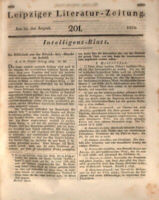 Leipziger Literaturzeitung Samstag 22. August 1829