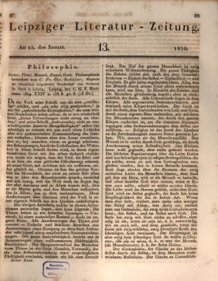 Leipziger Literaturzeitung Freitag 15. Januar 1830