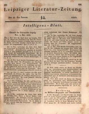 Leipziger Literaturzeitung Samstag 16. Januar 1830