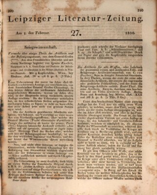 Leipziger Literaturzeitung Montag 1. Februar 1830