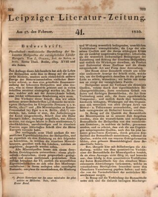 Leipziger Literaturzeitung Mittwoch 17. Februar 1830