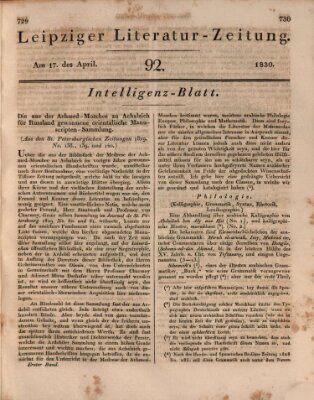 Leipziger Literaturzeitung Samstag 17. April 1830