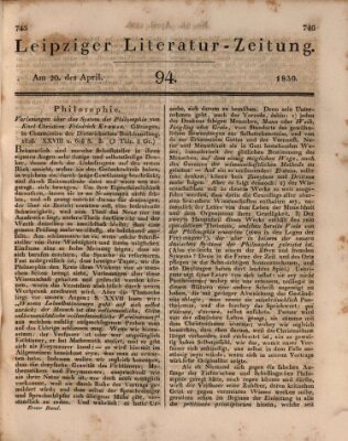 Leipziger Literaturzeitung Dienstag 20. April 1830