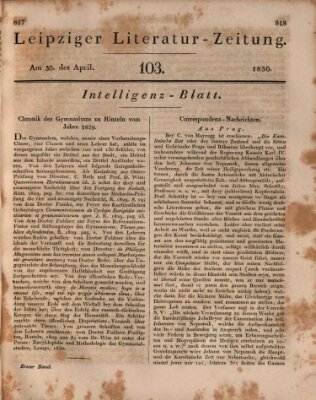 Leipziger Literaturzeitung Freitag 30. April 1830