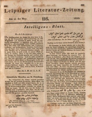 Leipziger Literaturzeitung Samstag 15. Mai 1830