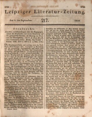 Leipziger Literaturzeitung Dienstag 7. September 1830