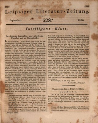 Leipziger Literaturzeitung Samstag 18. September 1830