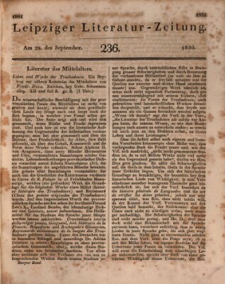 Leipziger Literaturzeitung Dienstag 28. September 1830