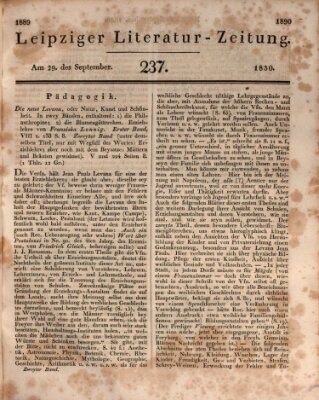 Leipziger Literaturzeitung Mittwoch 29. September 1830