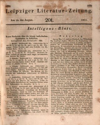 Leipziger Literaturzeitung Samstag 20. August 1831