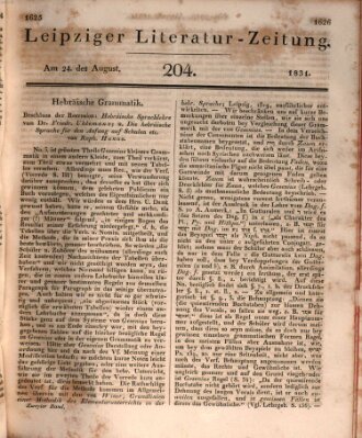 Leipziger Literaturzeitung Mittwoch 24. August 1831