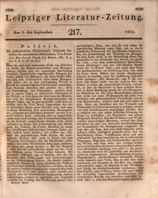 Leipziger Literaturzeitung Mittwoch 7. September 1831