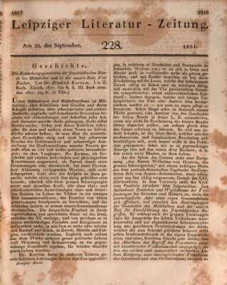 Leipziger Literaturzeitung Dienstag 20. September 1831