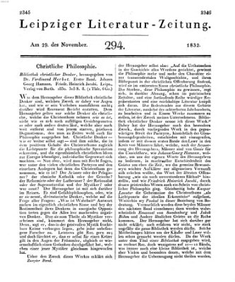 Leipziger Literaturzeitung Donnerstag 29. November 1832