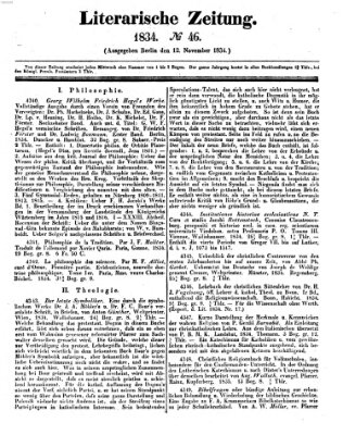 Literarische Zeitung Mittwoch 12. November 1834