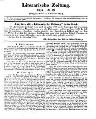 Literarische Zeitung Mittwoch 3. Dezember 1834