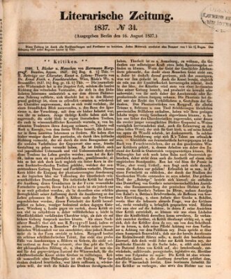 Literarische Zeitung Mittwoch 16. August 1837