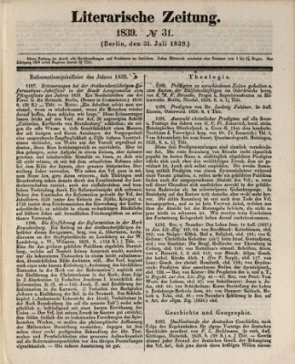 Literarische Zeitung Mittwoch 31. Juli 1839