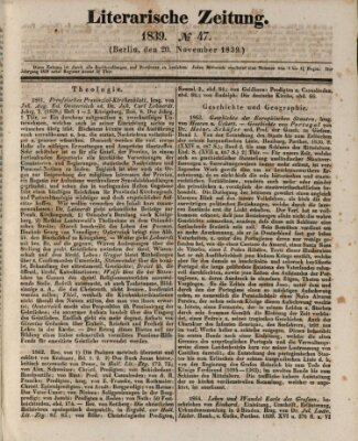 Literarische Zeitung Mittwoch 20. November 1839