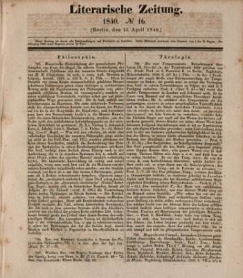 Literarische Zeitung Mittwoch 15. April 1840