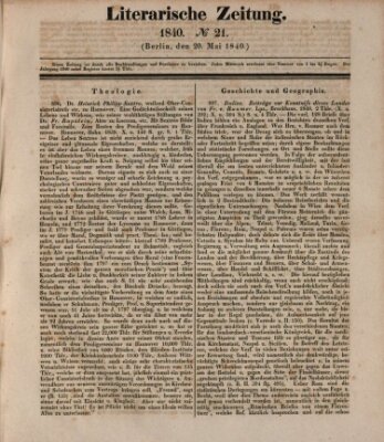 Literarische Zeitung Mittwoch 20. Mai 1840