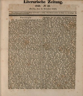 Literarische Zeitung Mittwoch 14. Oktober 1840