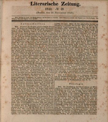 Literarische Zeitung Mittwoch 25. November 1840