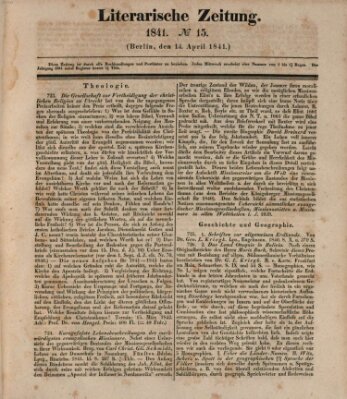 Literarische Zeitung Mittwoch 14. April 1841