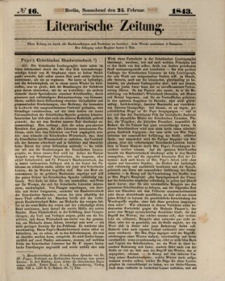 Literarische Zeitung Samstag 25. Februar 1843