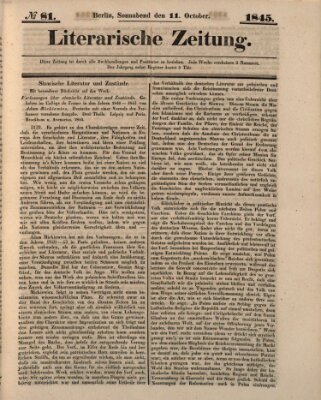 Literarische Zeitung Samstag 11. Oktober 1845