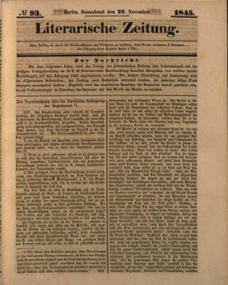 Literarische Zeitung Samstag 22. November 1845