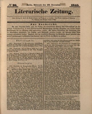 Literarische Zeitung Mittwoch 10. Dezember 1845