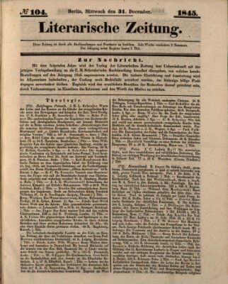 Literarische Zeitung Mittwoch 31. Dezember 1845