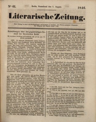 Literarische Zeitung Samstag 1. August 1846